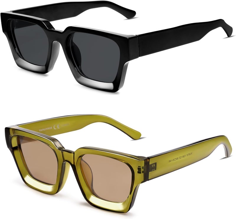 VANLINKER Thick Square Sunglasses for Men Women Retro Chunky Rectangle Shades UV400 Protection VL9731 - Image 1